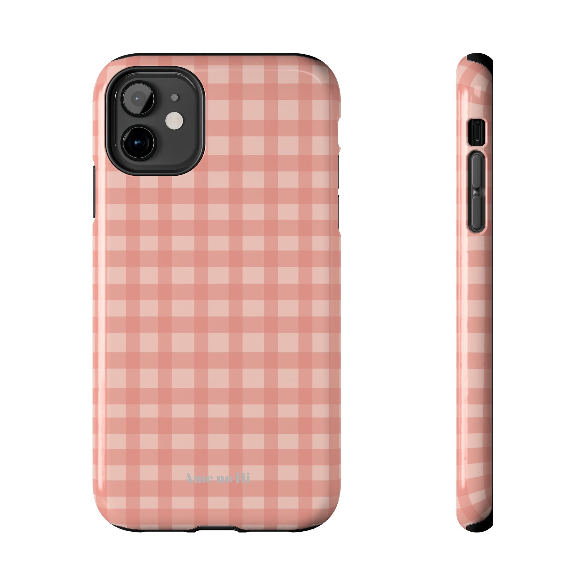 Pink phone case with a pattern on a white background